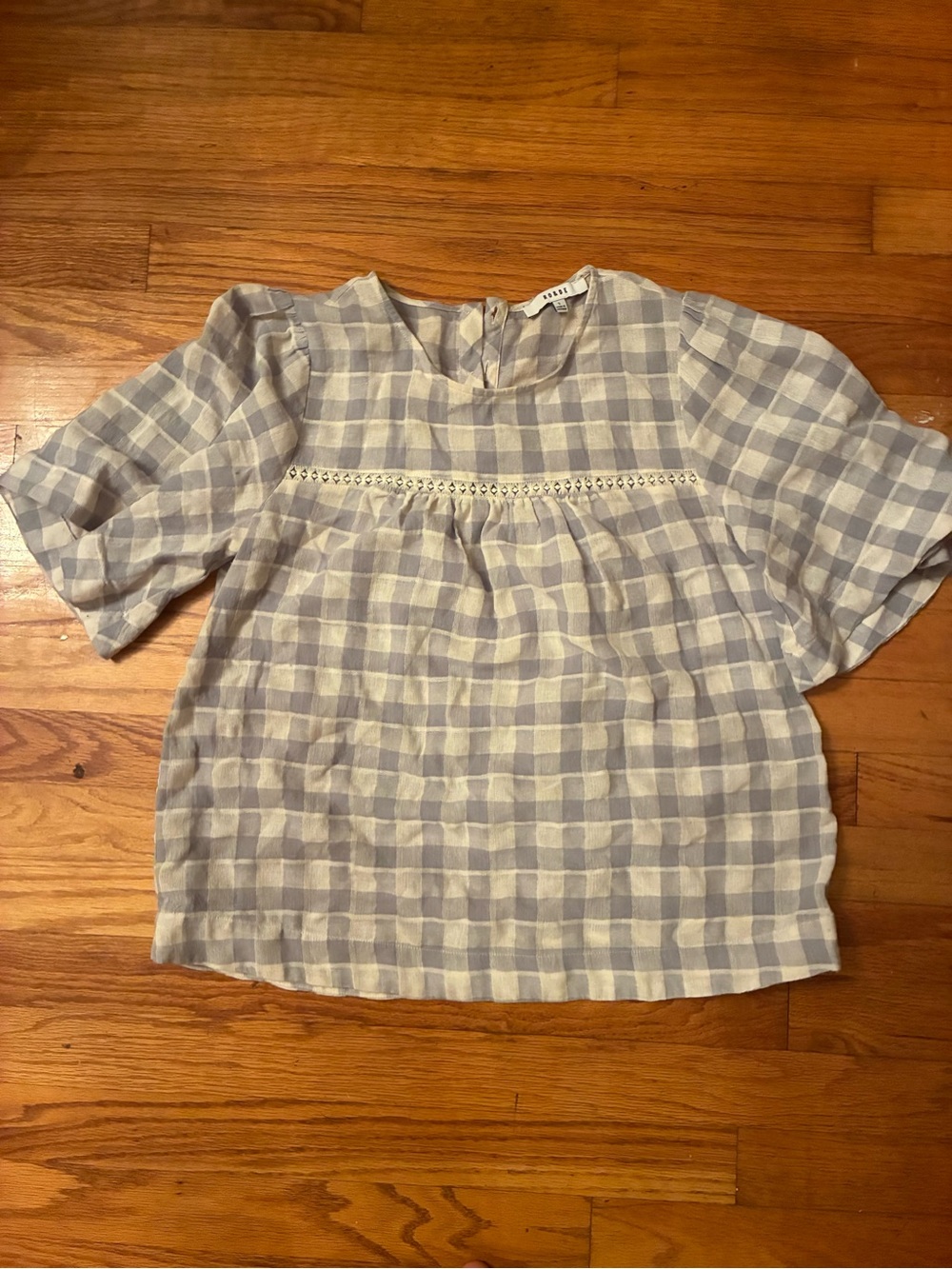 Blue and White Gingham Top with Eyelet Trim size S